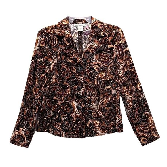 Requirements Paisley Jacket Blazer Brown Gold Size XL 3 Buttons Vintage 90s - Picture 1 of 5